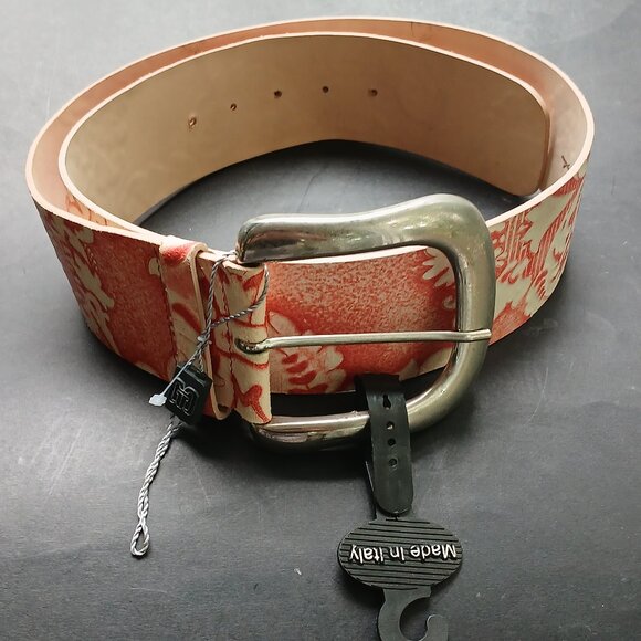 Leather Belt Garuglieri Made in Italy Genuine Leather New Size XL Floral Design - Picture 1 of 12